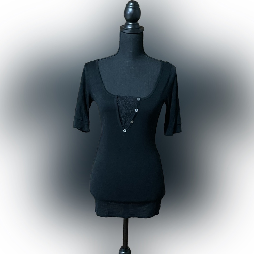 BKE Top with Lace & Button Detail